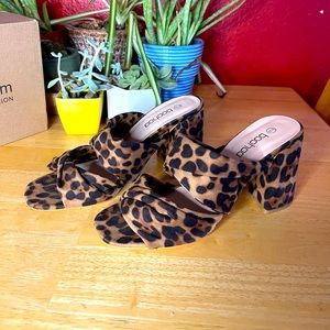 BooHoo Leopard Flared Heel Mules